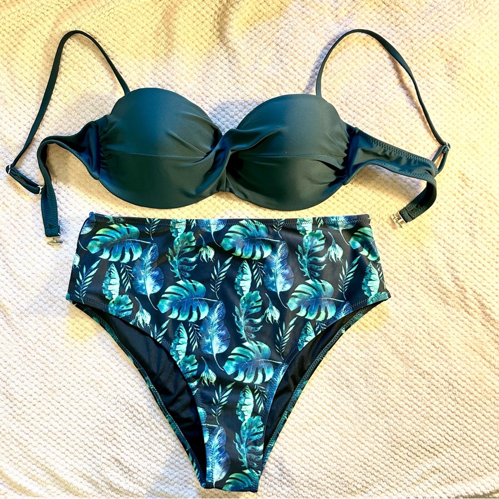 NWOT sz Large High Waisted Bikini, Underwire Top